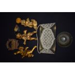 A PAIR OF GILTWOOD CHERUBS, together with misc. items. (qty)
