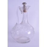 A FINE 19TH CENTURY CONTINENTAL ENGRAVED GLASS CARAFE with silver stopper, decorated with a monogram