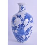 A CHINESE BLUE AND WHITE PORCELAIN VASE bearing Kangxi marks to base, painted with floral sprays. 20