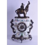 A GOOD 19TH CENTURY FRENCH PORCELAIN AND BRONZE MANTEL CLOCK in the Chinese taste, painted with