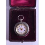 AN EARLY 20TH CENTURY CONTINENTAL SILVER AND PINK ENAMEL LADIES WATCH. 3.5 cm diameter.