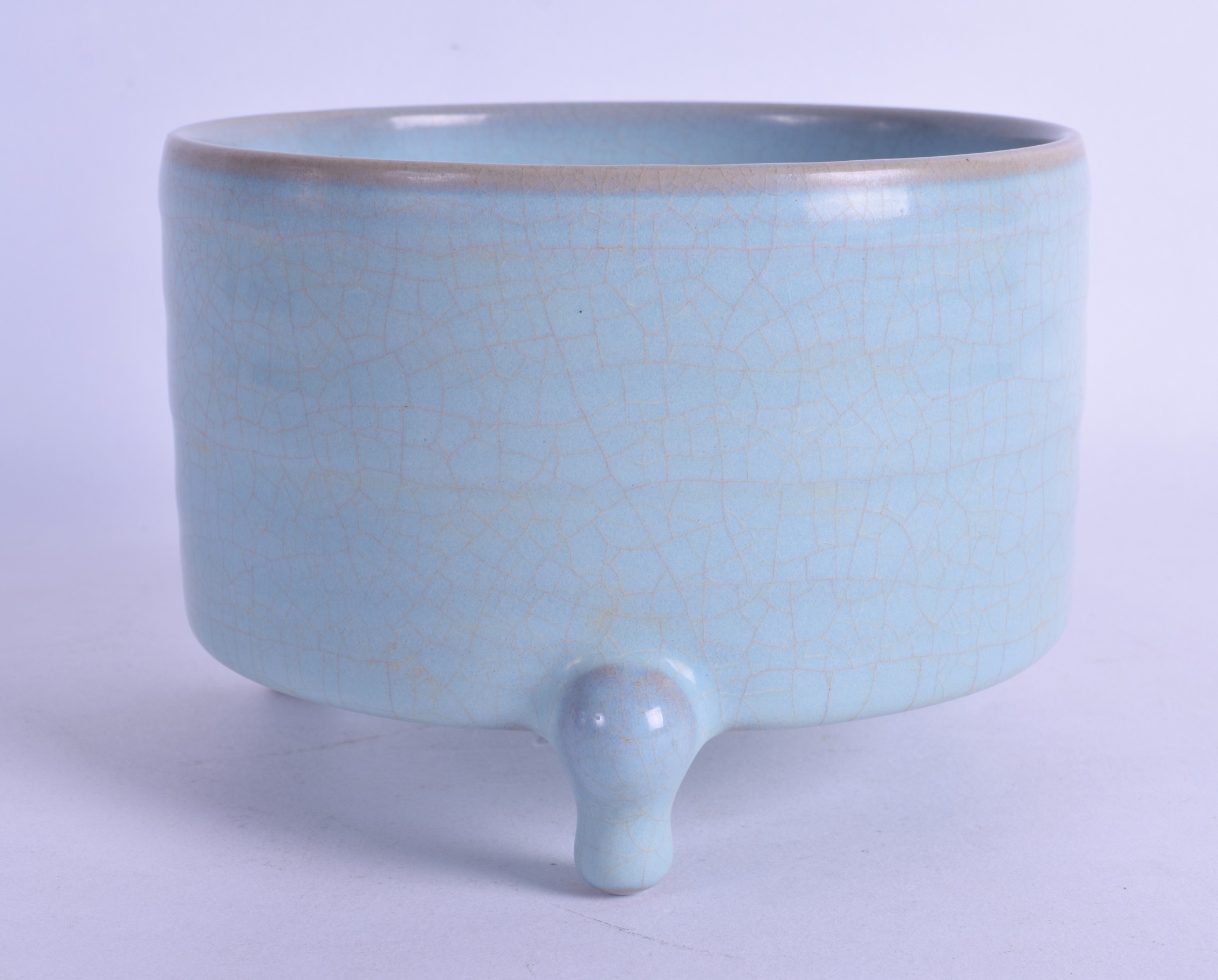 A CHINESE JUN WARE PALE BLUE GLAZED BRUSH WASHER with ribbed body. 13 cm wide.