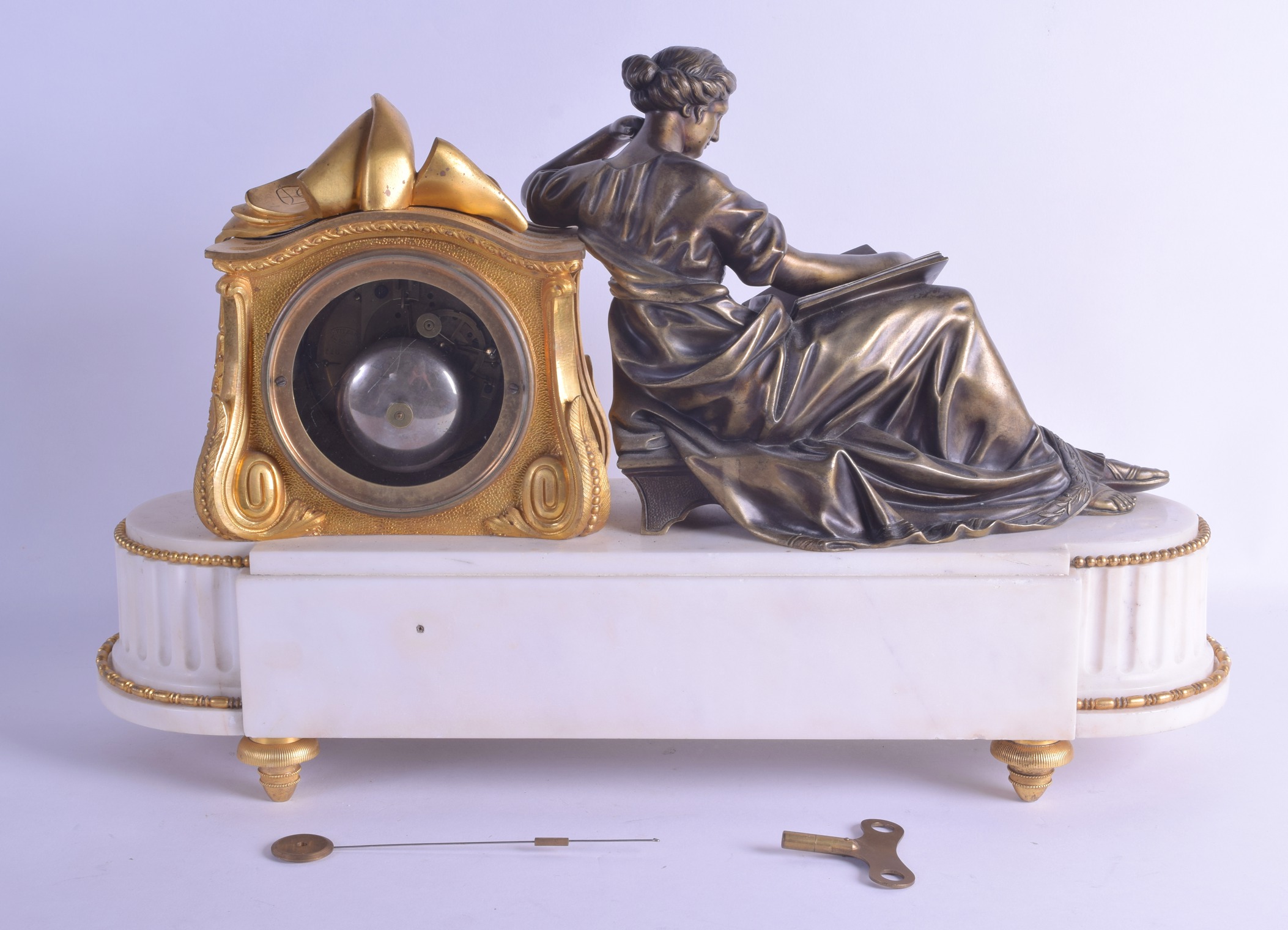 A LARGE MID 19TH CENTURY FRENCH ORMOLU AND WHITE MARBLE MANTEL CLOCK by Viteau of Paris, - Bild 2 aus 2