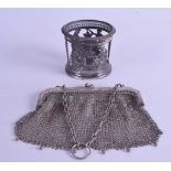 A 19TH CENTURY CONTINENTAL NEO CLASSICAL SILVER CUP HOLDER together with a Continental silver purse.