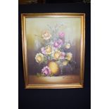 ENGLISH SCHOOL (20th Century), framed oil on canvas, signed, still life flowers. 50 cm x 40 cm.