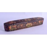 A GOOD 18TH/19TH CENTURY PERSIAN LACQUERED QUAJAR SLIDING PEN BOX painted with extensive foliage and