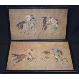 A PAIR OF ORIENTAL PICTURES, depicting figures on horseback.