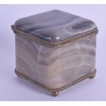 A GOOD 19TH CENTURY CONTINENTAL CARVED AGATE INKWELL of square form with bass mounts. 5.5 cm x 5.5