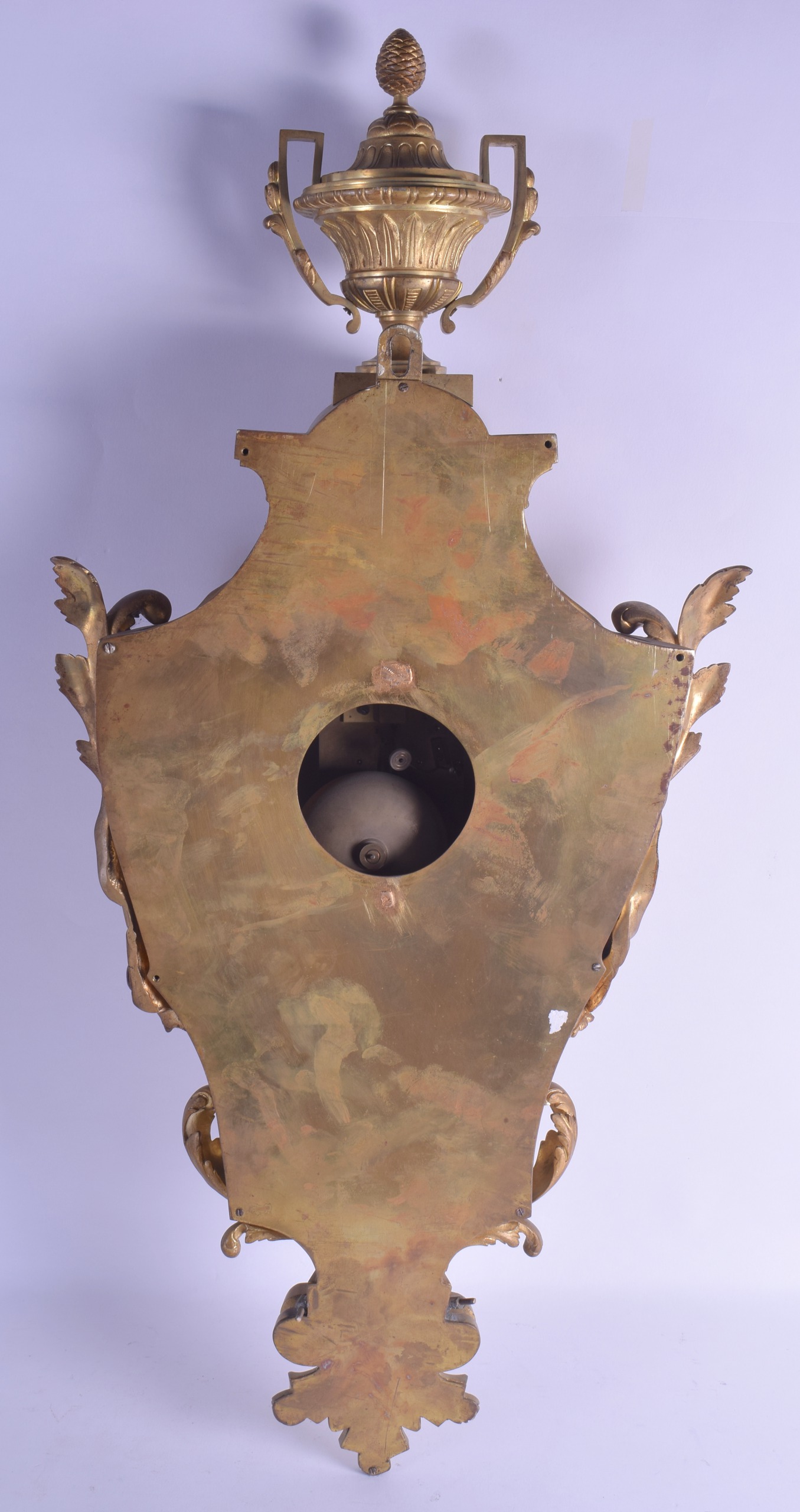 A LARGE 19TH CENTURY FRENCH ORMOLU CARTEL CLOCK with large central mask head, the large white enamel - Bild 2 aus 2