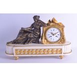 A LARGE MID 19TH CENTURY FRENCH ORMOLU AND WHITE MARBLE MANTEL CLOCK by Viteau of Paris,