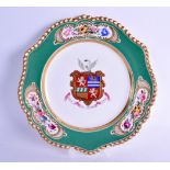 Early 19th c. Chamberlains Worcester armorial plate painted with the Arms of Attwood, with a swan