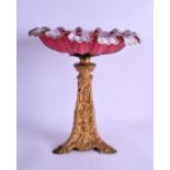 A GOOD LARGE 19TH CENTURY BOHEMIAN RED AND WHITE GLASS TAZZA with fine quality French ormolu mounts.