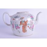 A 19TH CENTURY CHINESE FAMILLE ROSE TEAPOT Tongzhi, painted with figures within landscapes. 20 cm