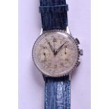 A VINTAGE BREITLING STAINLESS STEEL CHRONOMETER WRISTWATCH with silvered multi dial and blue