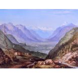 19th c. Davenport plaque painted with a scene of Valais Martigny, title verso, by Richard Ablott,