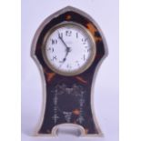 AN ART NOUVEAU SILVER AND TORTOISESHELL MANTEL CLOCK retailed by Edwards of Glasgow, pique work
