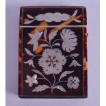 A MID 19TH CENTURY CARVED TORTOISESHELL AND MOTHER OF PEARL CARD CASE decorated with flowers and