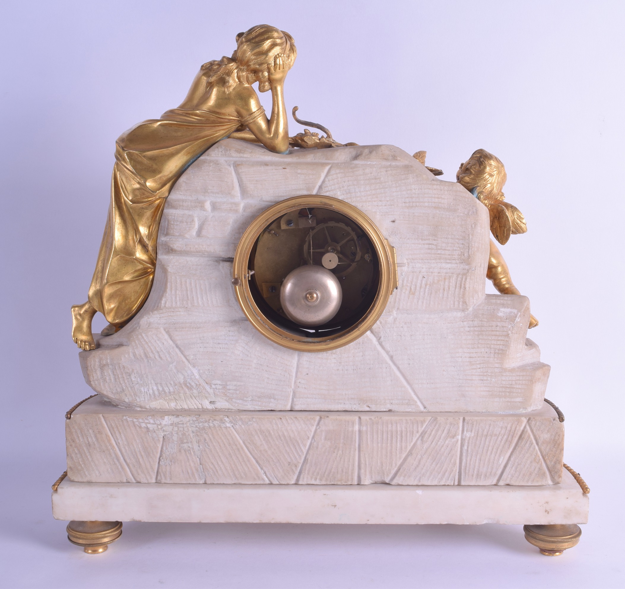 A LARGE 19TH CENTURY FRENCH ORMOLU AND WHITE MARBLE MANTEL CLOCK signed Le Sieur A Paris, inset with - Bild 2 aus 2