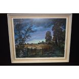 MANNER OF J ALDEN WEIR (1852-1919), framed oil on board, impressionist landscape, "August