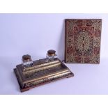 A GOOD MID 19TH CENTURY FRENCH BOULLE WORK DESK STAND with matching blotter, decorated with