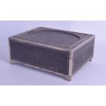 A MID 19TH CENTURY ANGLO INDIAN SILVER MOUNTED HARDWOOD CASKET finely decorated all over with