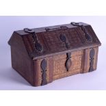 A GOOD LARGE 19TH CENTURY CONTINENTAL LEATHER CASKET AND COVER finely tooled with gilt motifs,