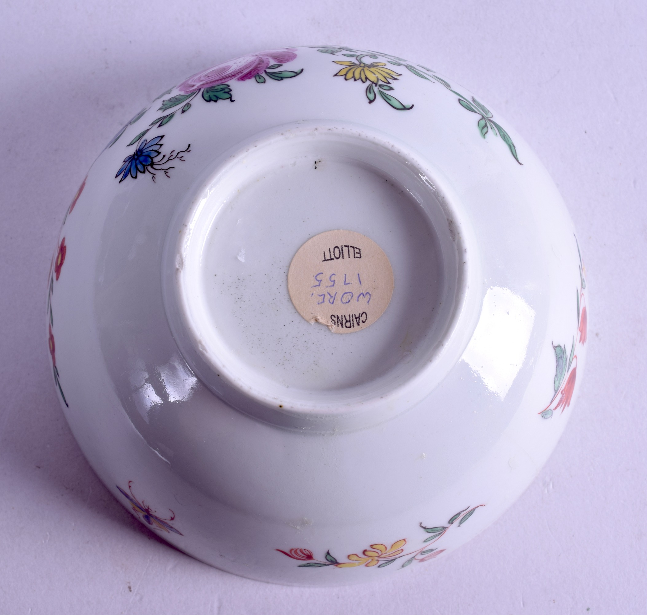 Worcester early Chinese style bowl with famille verte diaper inner border. 12 cm diameter. - Bild 2 aus 2