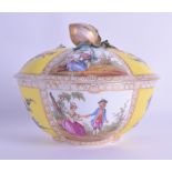 A 19TH CENTURY GERMAN AUGUSTUS REX QUATREFOIL LOBED BOX AND COVER painted with figures and