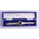 A STYLISH 18CT GOLD ROLEX LADIES WRISTWATCH with 14ct gold strap, unusually formed with a