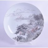 A GOOD CHINESE REPUBLICAN PERIOD EN GRISAILLE PORCELAIN DISH bearing Yongzheng marks to base,