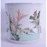 A CHINESE FAMILLE VERTE PORCELAIN BITONG BRUSH POT bearing Kangxi marks to base, possibly Qing,