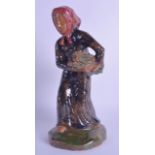 AN ANTIQUE FRENCH POTTERY FIGURE OF A STANDING FEMALE modelled carrying a bale. 30.5 cm high.