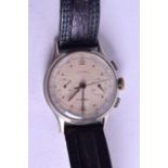 A VINTAGE STAINLESS STEEL LOYAL WRISTWATCH with triple dial and gold numerals. 3.25 cm diameter.