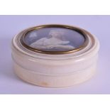 A GOOD MID 19TH CENTURY EUROPEAN CARVED IVORY SNUFF BOX AND STOPPER inset with a portrait
