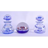 AN UNUSUAL PAIR OF SCOTTISH PAPERWEIGHT INKWELLS AND STOPPERS by John Deacons, together with a