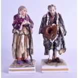 A PAIR OF LATE 19TH CENTURY NAPLES CAPO DI MONTE PORCELAIN FIGURES modelled as a male holding an