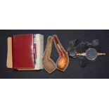 A PAIR OF FRENCH LONGETTES, together with a pipe and Hermes diary with original box. (3)