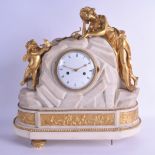 A LARGE 19TH CENTURY FRENCH ORMOLU AND WHITE MARBLE MANTEL CLOCK signed Le Sieur A Paris, inset with