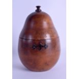 A GEORGE III CARVED FRUITWOOD TEA CADDY AND COVER in the shape of a pear. 16.5 cm high.