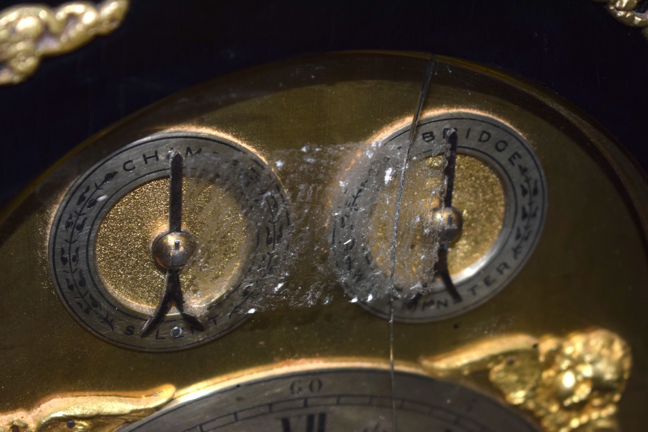 A VERY LARGE 19TH CENTURY EBONISED WESTMINSTER CHIMING BRACKET CLOCK with brass mounts, supported - Bild 5 aus 10