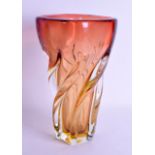 A STYLISH ORANGE GLASS SPIRALLY TWISTED VASE. Signed and dated 1980. 33 cm high.