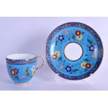 Late 19th c. Minton cloisonné style coffee cup and saucer inspired by Sir Christopher Dresser.