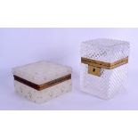 A FINE QUALITY ANTIQUE FRENCH CUT GLASS BOX AND COVER together with an enamelled square glass