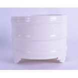 A CHINESE QING DYNASTY BLANC DE CHINE PORCELAIN CENSER Kangxi style, with ribbed body. 12 cm x 9.5