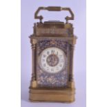 A LOVELY 19TH CENTURY FRENCH AESTHETIC MOVEMENT BRASS CARRIAGE CLOCK the dial decorated in various