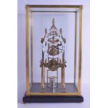 A LARGE CONTEMPORARY BRASS 'CATHEDRAL' SKELETON CLOCK within a four glass dome. Clock 43 cm x 14