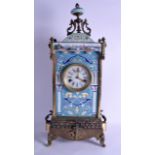 A LATE 19TH CENTURY FRENCH GILT METAL MANTEL CLOCK inset with Chinese cloisonné and enamelled panels