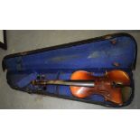 A CASED GERMAN VIOLIN, labelled "copy of Antonius Stradivarius Gremonenlis".