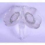 AN UNUSUAL FRENCH LALIQUE FROSTED GLASS DOUBLE FLOWER ORNAMENT with black dimpled decoration. 12.5