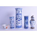 THREE 19TH CENTURY CHINESE BLUE AND WHITE VASES together with a Qianlong teabowl & a vase and cover.